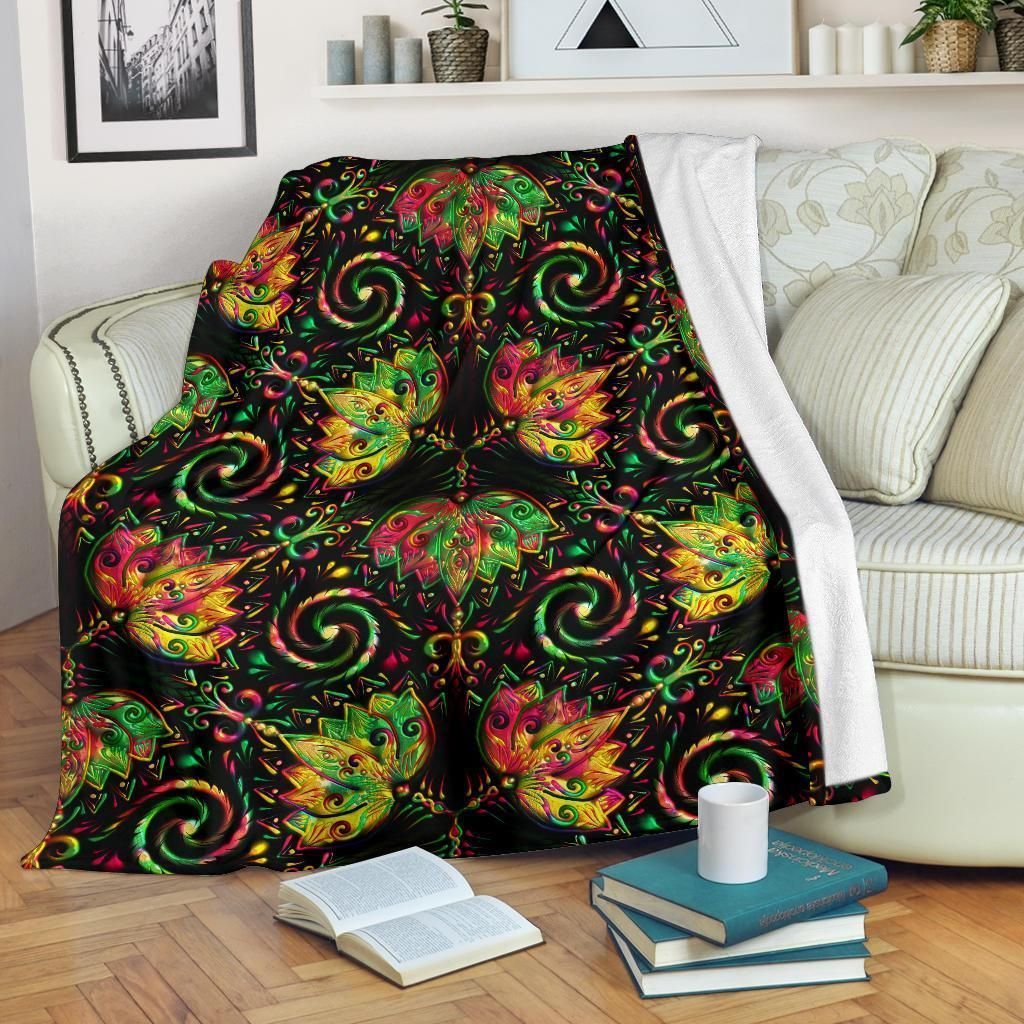 Colorful Lotus Boho Pattern Print Design Fleece Blanket