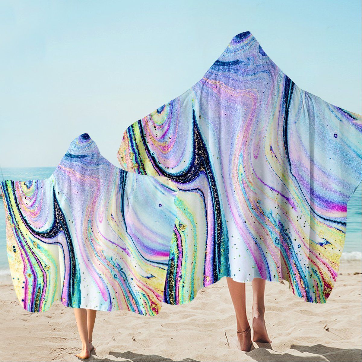 Colorful Marble On Maya Bay Printed Hooded Towel