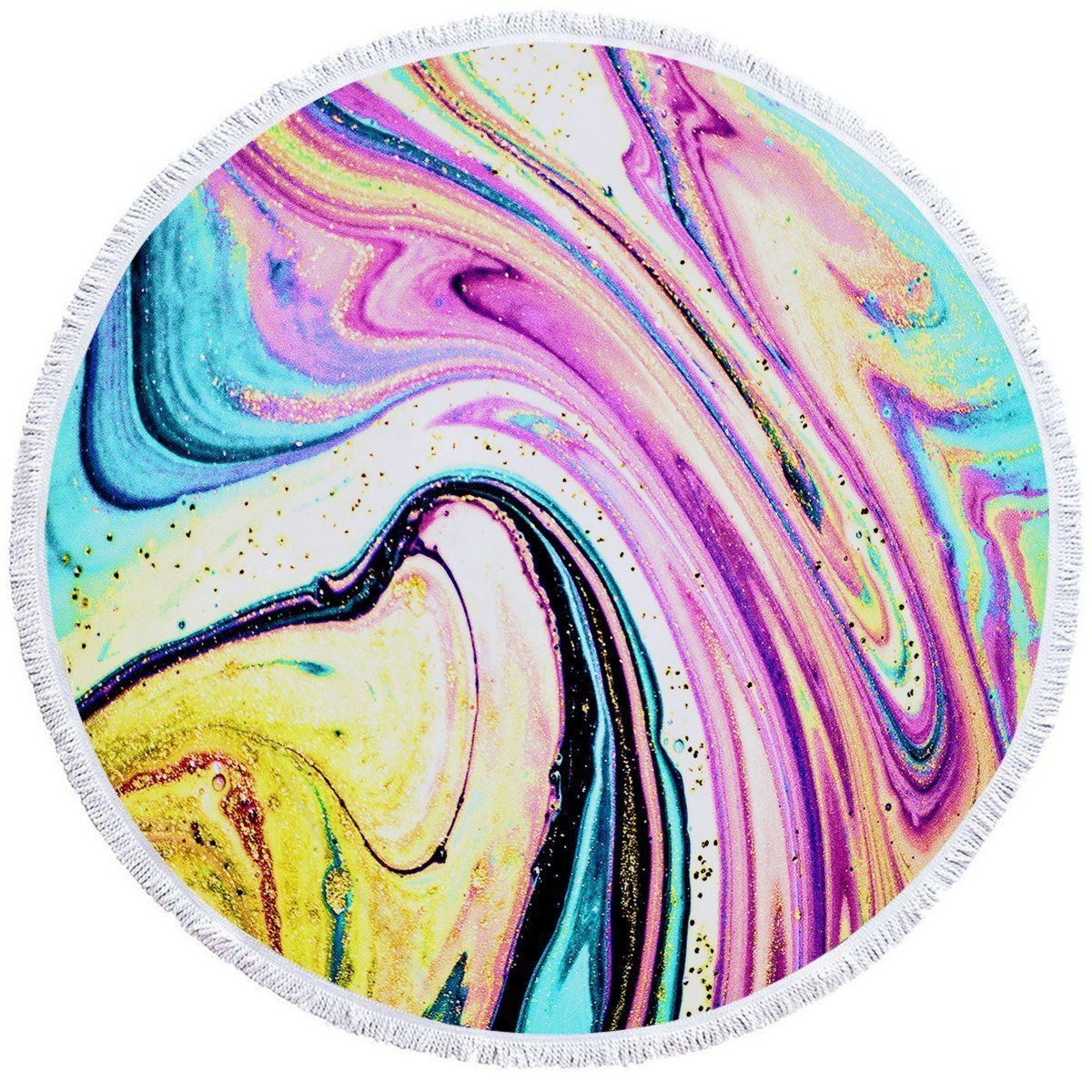 Colorful Marble On Santa Monica Printed Round Beach Towel