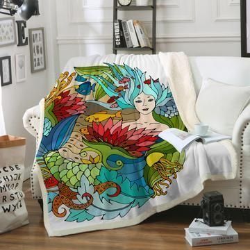 Colorful Mermaid Sherpa Fleece Blanket