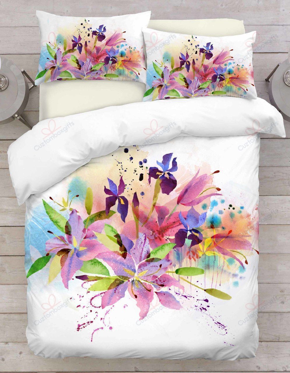 Colorful Modern Watercolor Floral Bedding Set