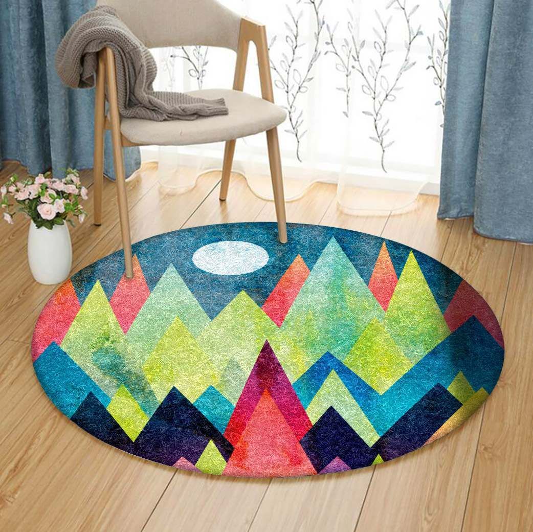 Colorful Mountain And Moon Round Carpet