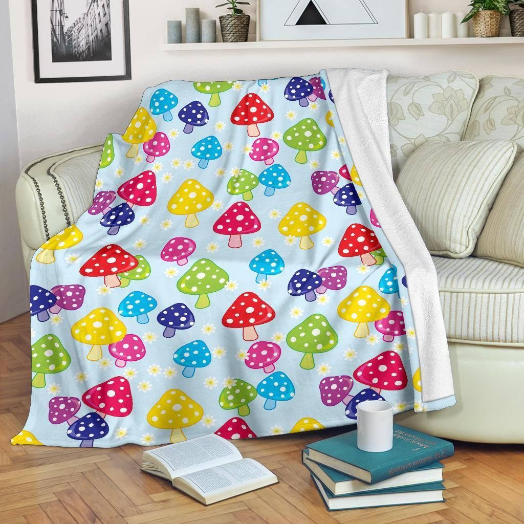 Colorful Mushroom Pattern Sherpa Fleece Blanket
