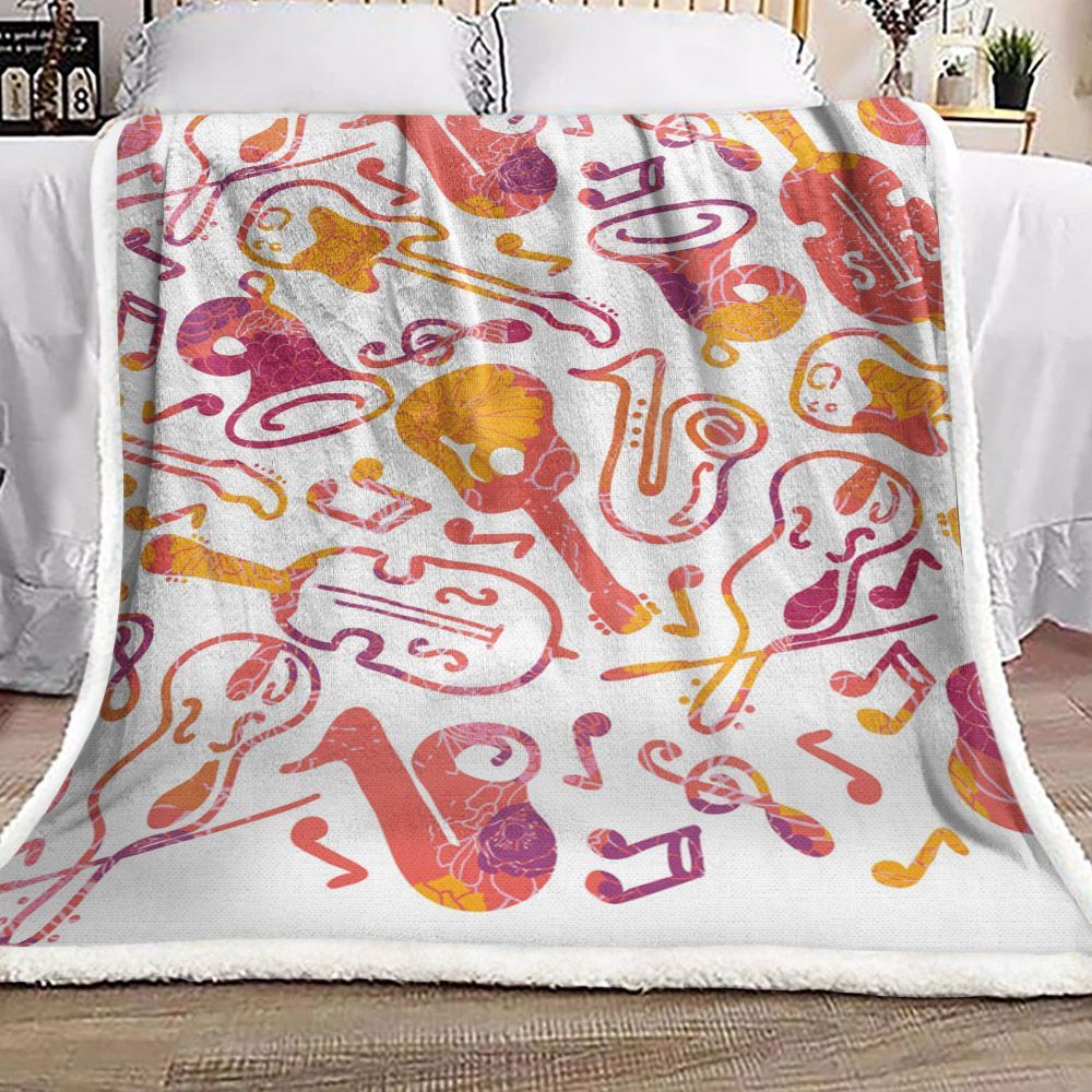 Colorful Musical Instruments Sherpa Fleece Blanket