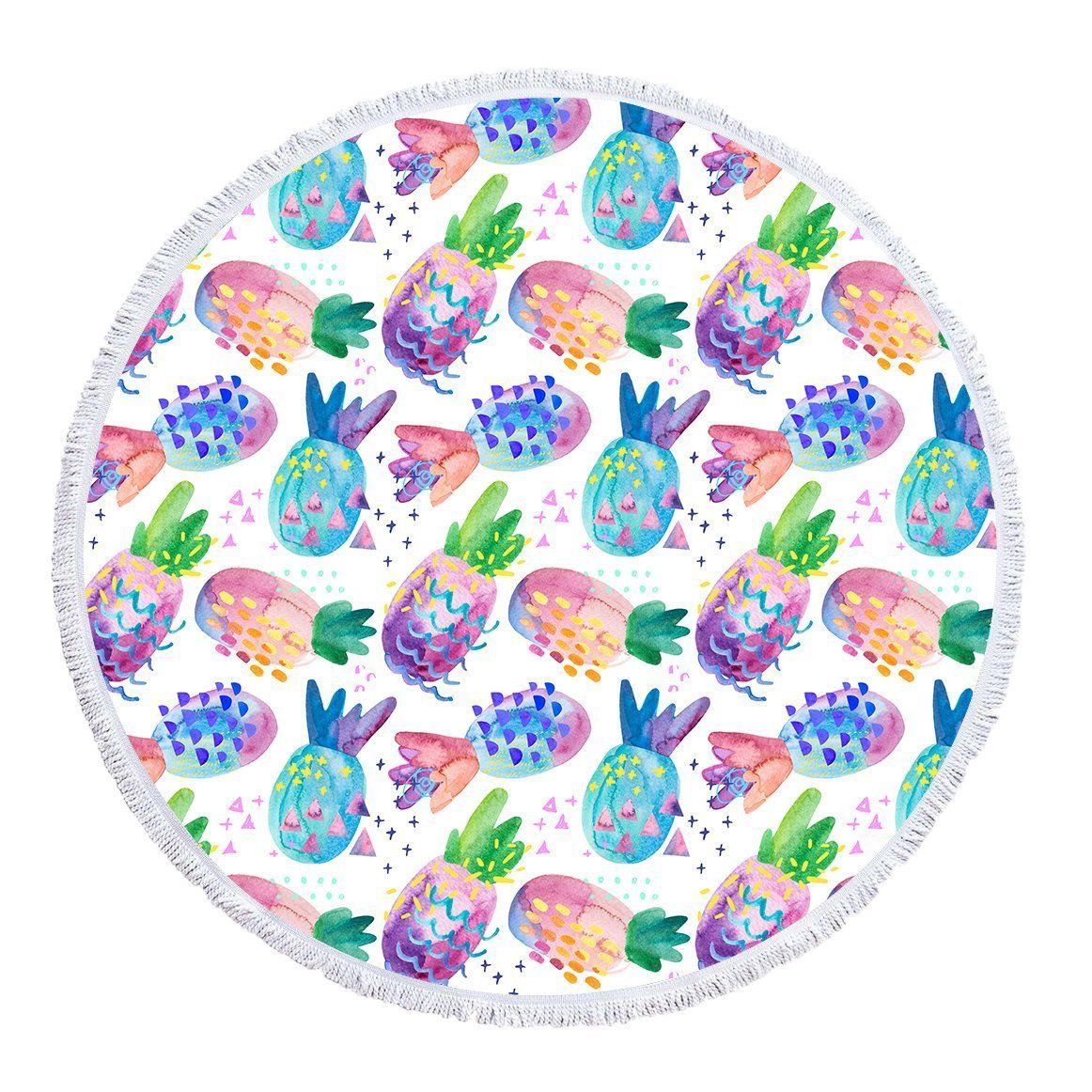 Colorful Oil Painting Pineapple Printed Round Beach Towel