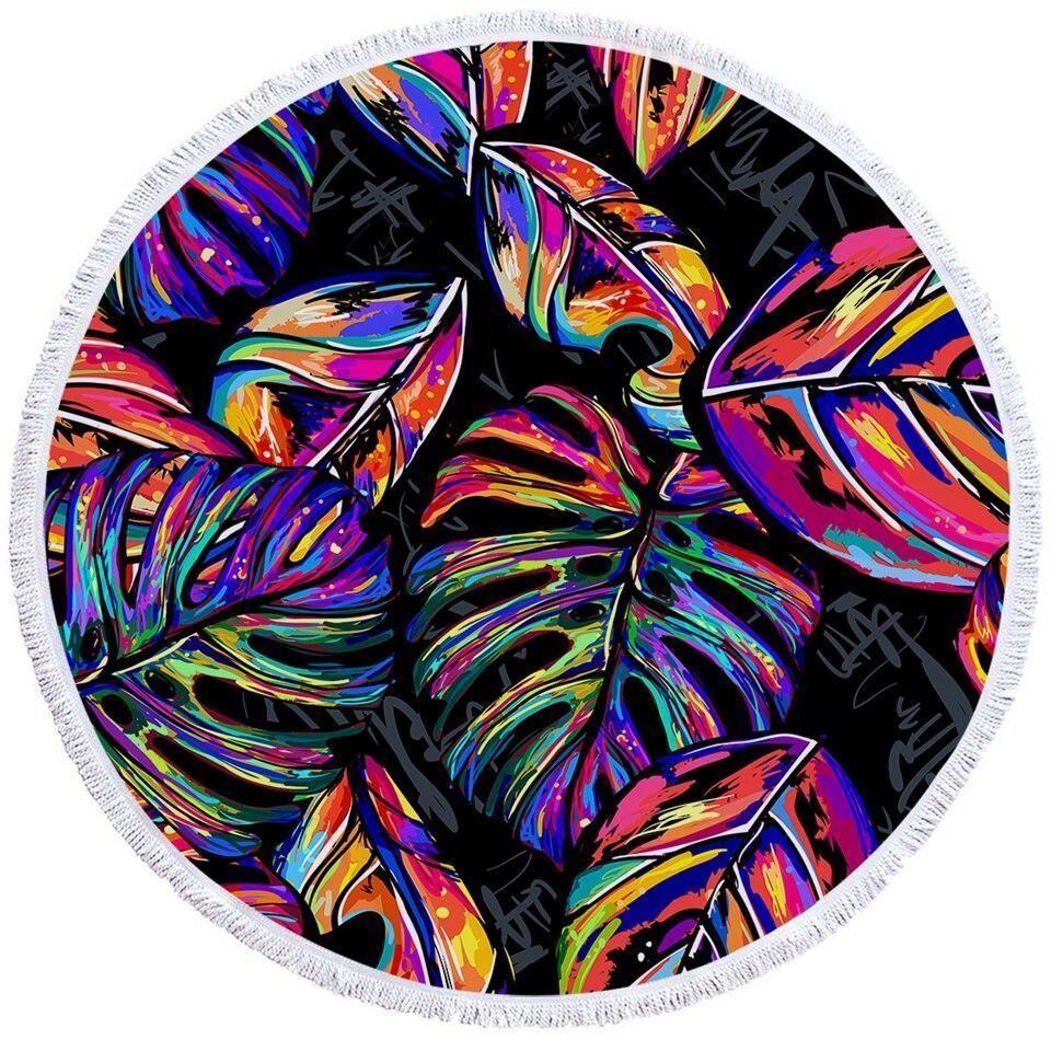 Colorful Oil Painting Tropical Leaves Printed Round Beach Towel