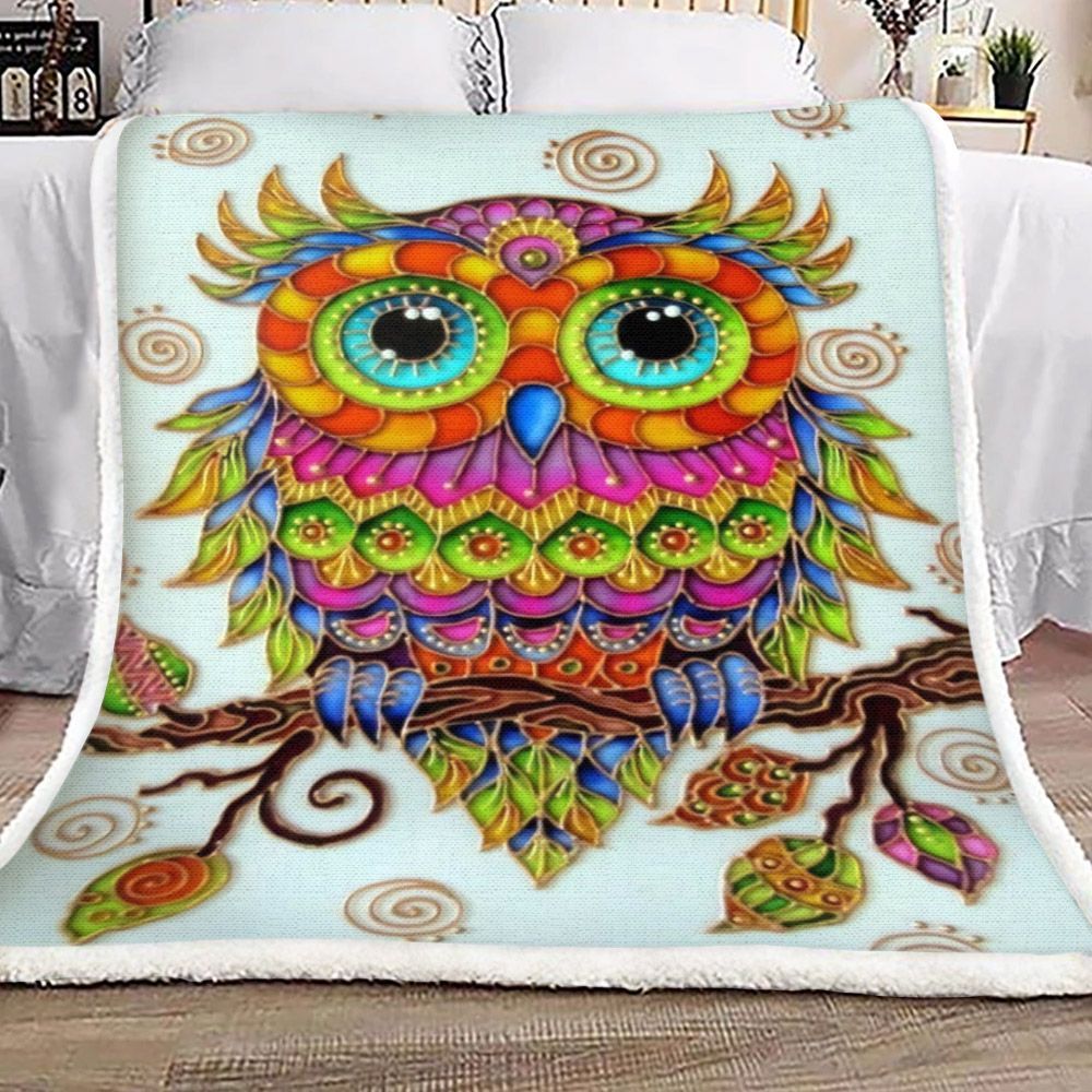 Colorful Owl Sherpa Fleece Blanket