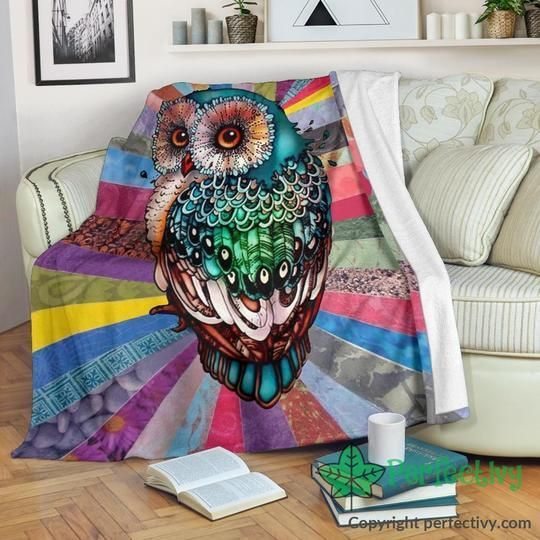 Colorful Owl Sherpa Fleece Blanket
