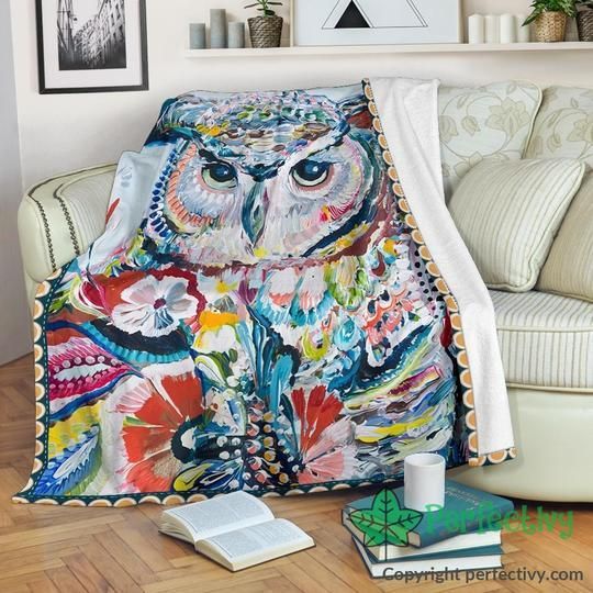 Colorful Owl Sherpa Fleece Blanket