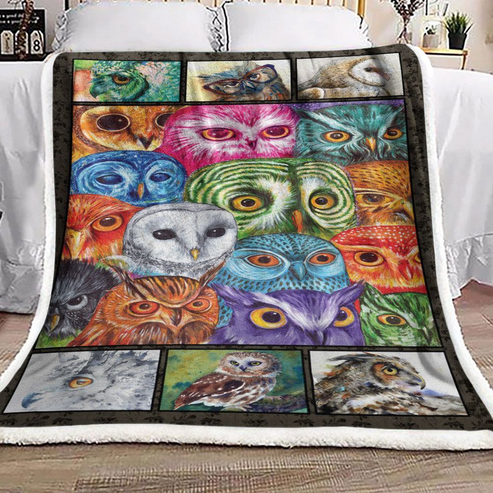 Colorful Owl Sherpa Fleece Blanket
