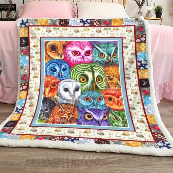 Colorful Owl Faces Sherpa Fleece Blanket