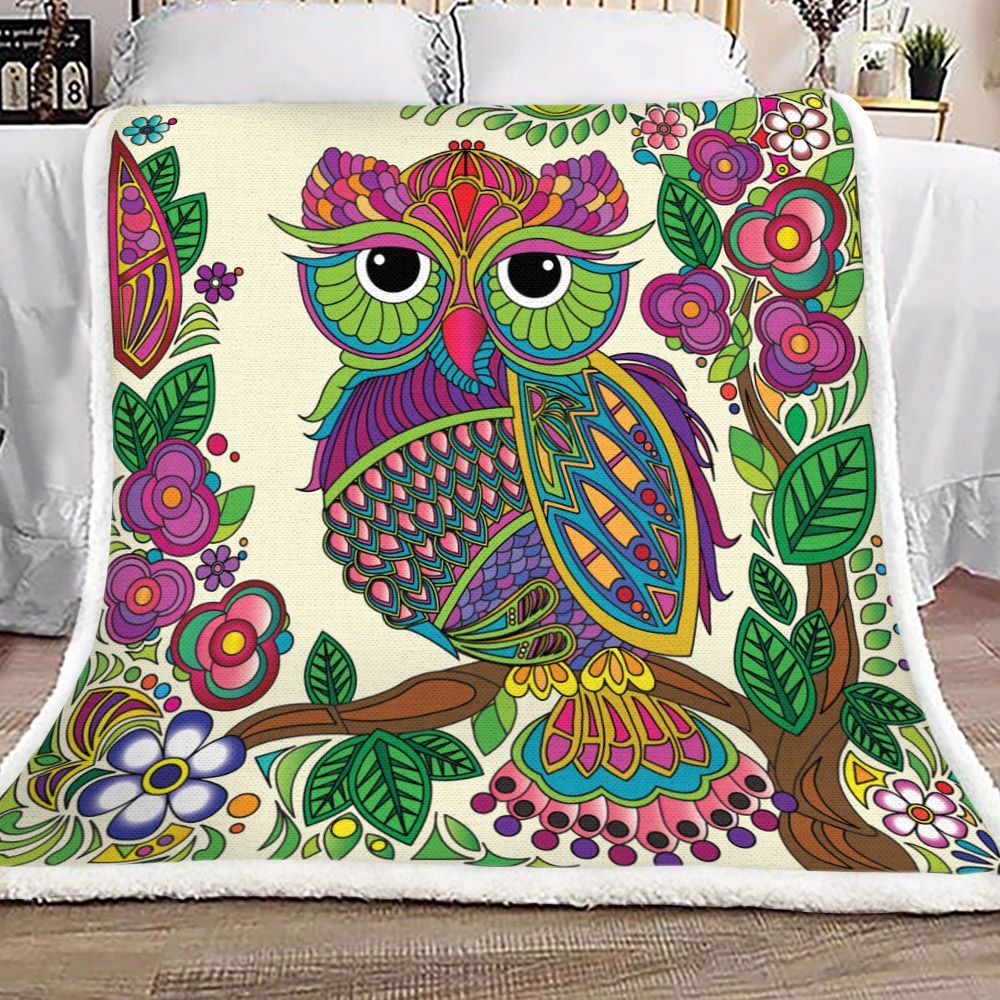 Colorful Owl Sherpa Fleece Blanket
