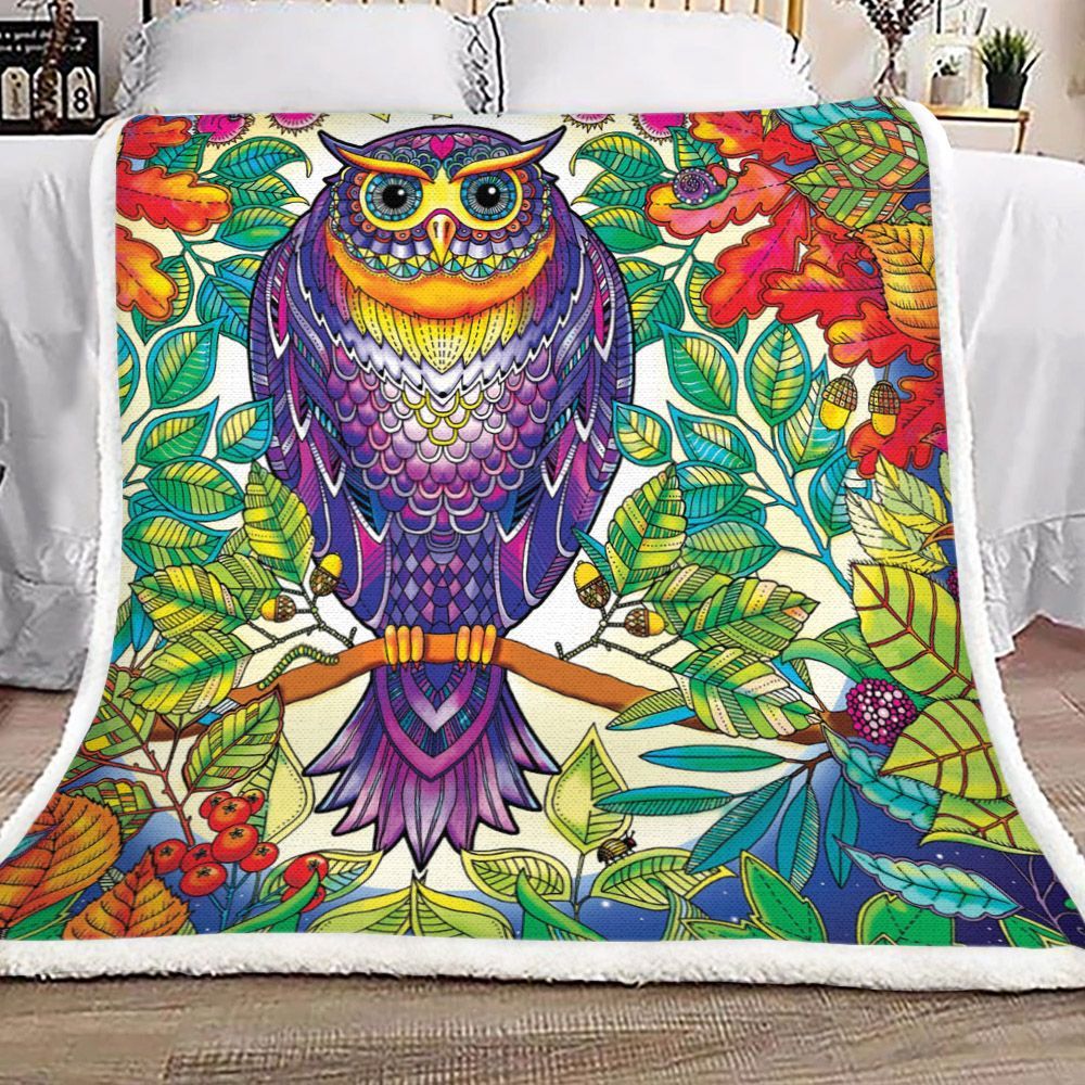 Colorful Owl Sherpa Fleece Blanket