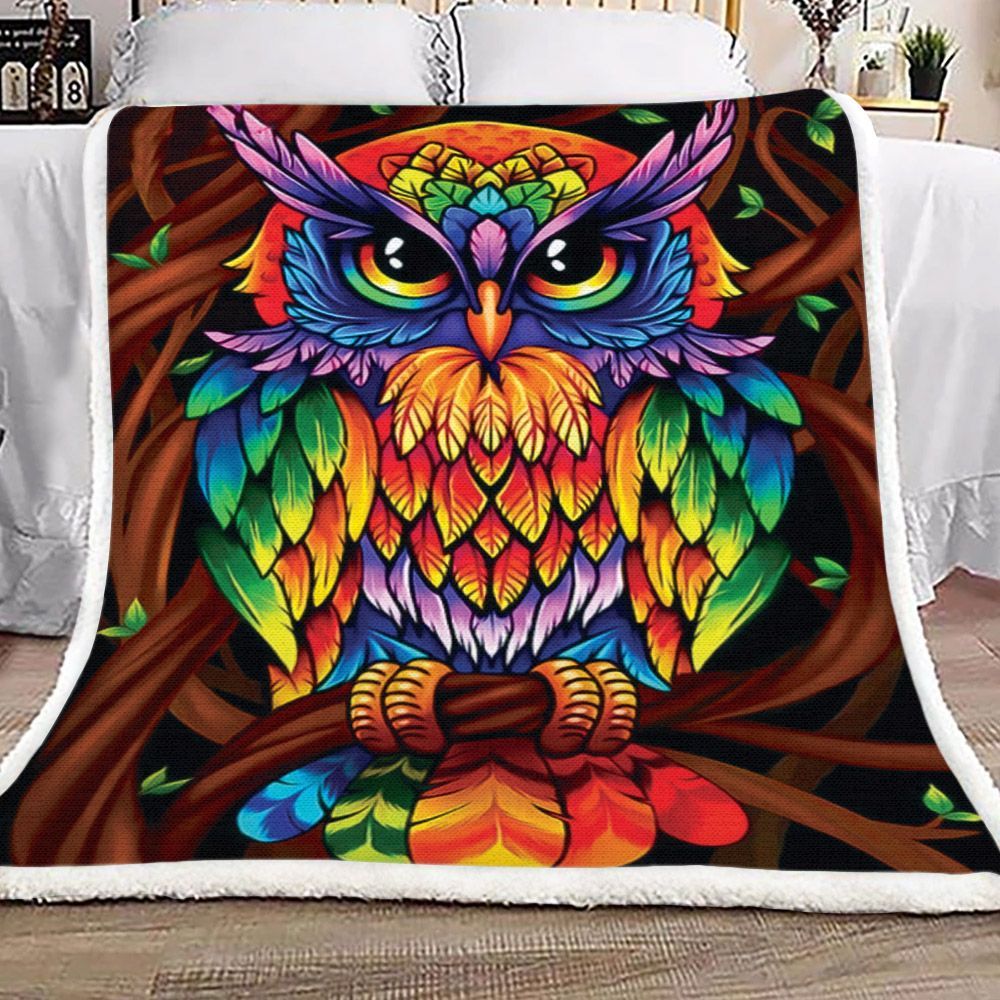 Colorful Owl Sherpa Fleece Blanket