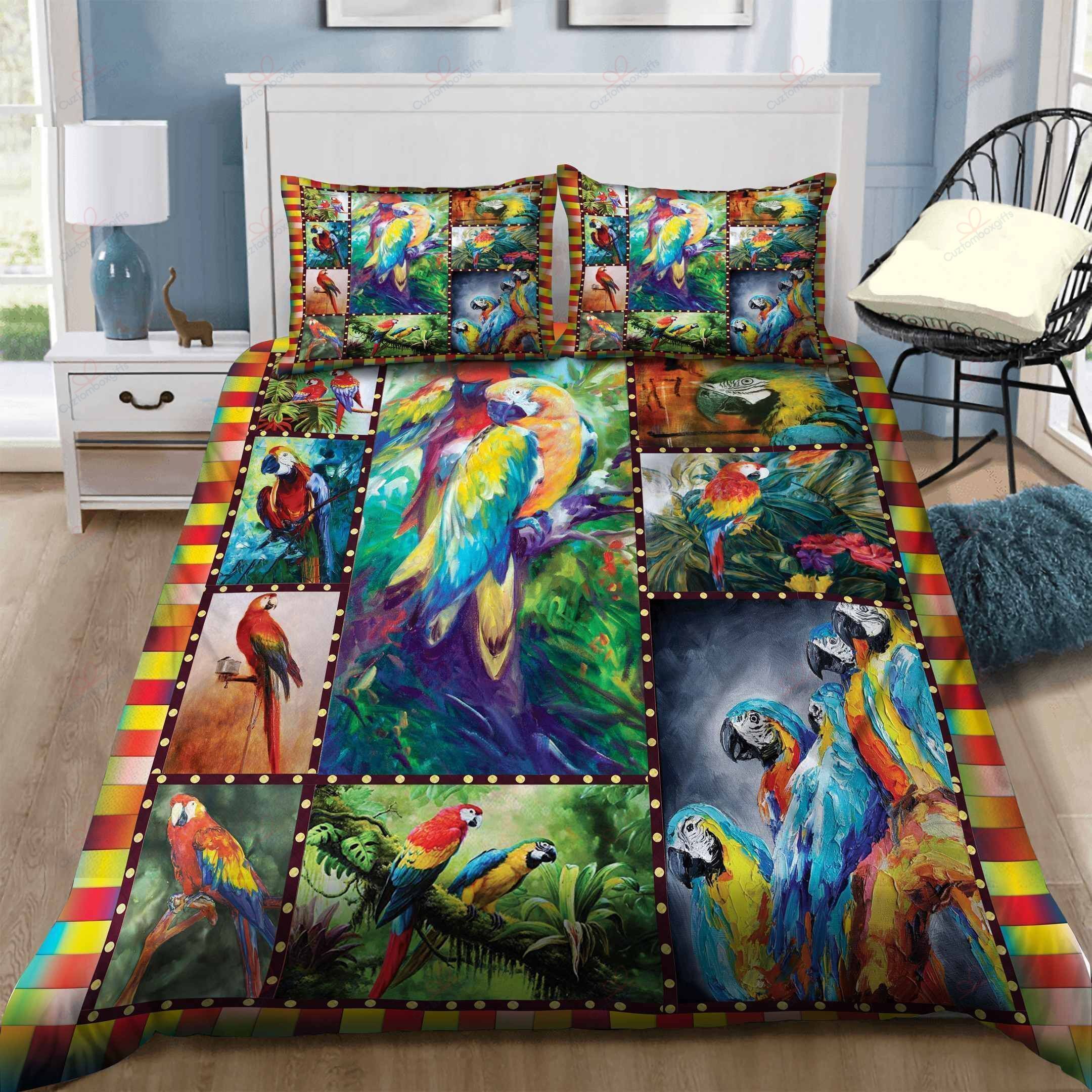 Colorful Parrot Art Printed Bedding Set