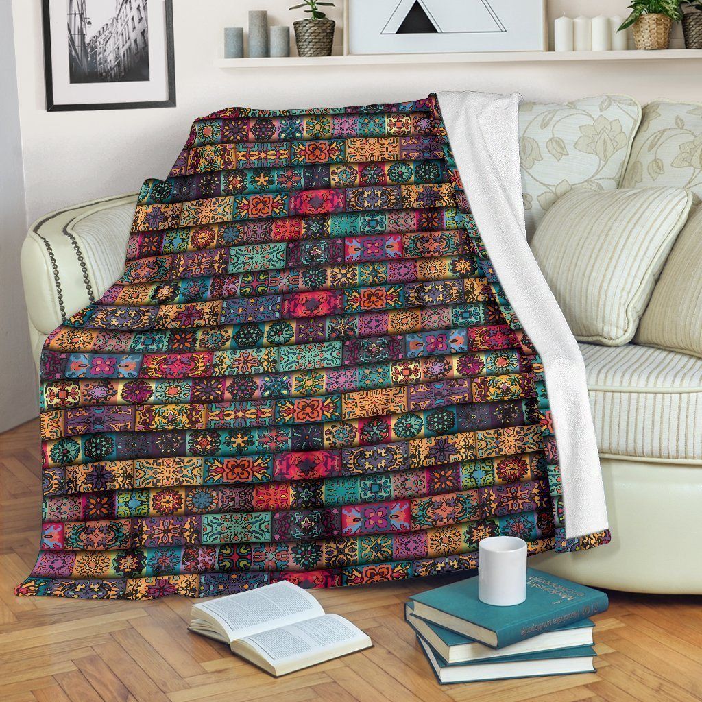 Colorful Pattern Bohemian Colorful Vintage Fleece Blanket