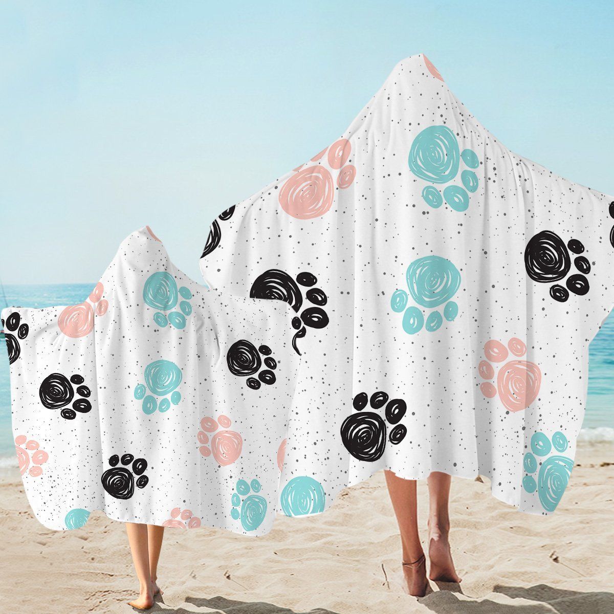 Colorful Paw Prints Pattern Printed Hooded Towel