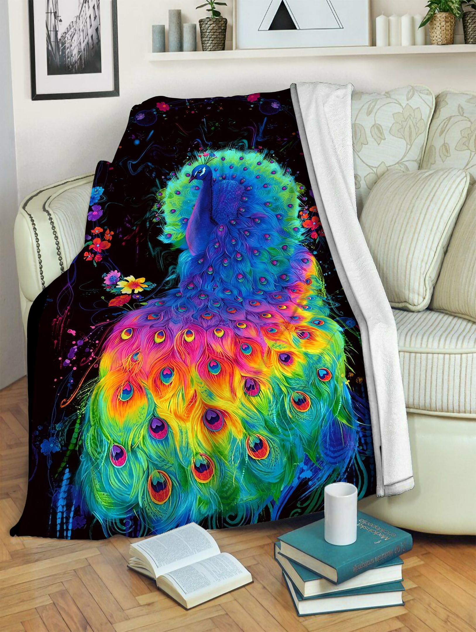 Colorful Peacock Fleece Blanket