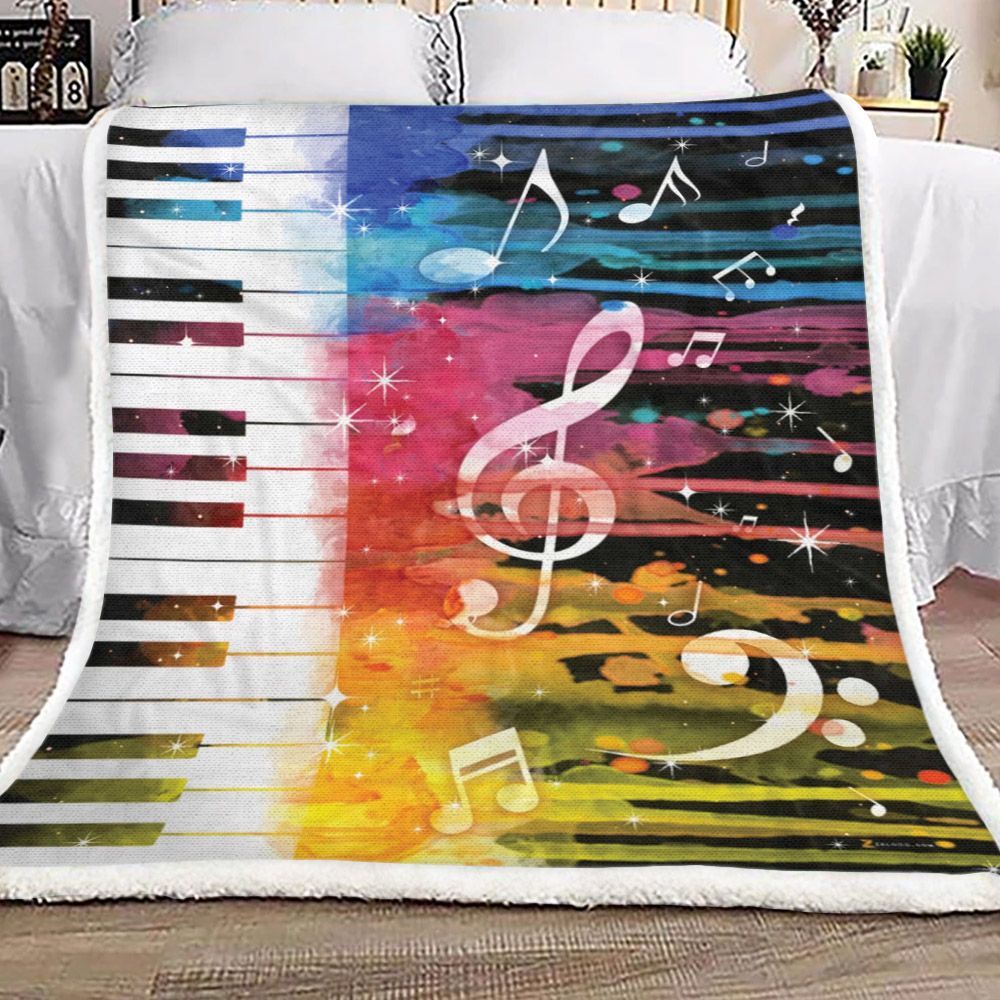 Colorful Piano And Music Note Sherpa Fleece Blanket