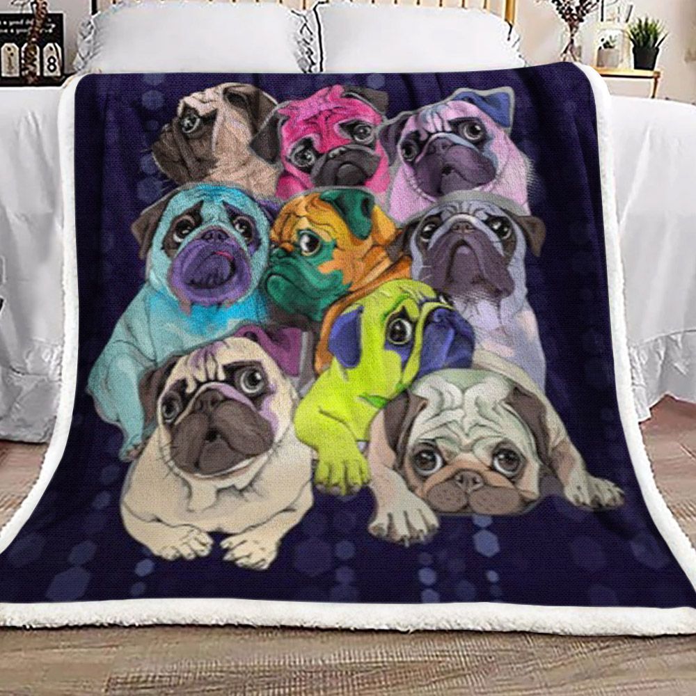 Colorful Pug Sherpa Fleece Blanket