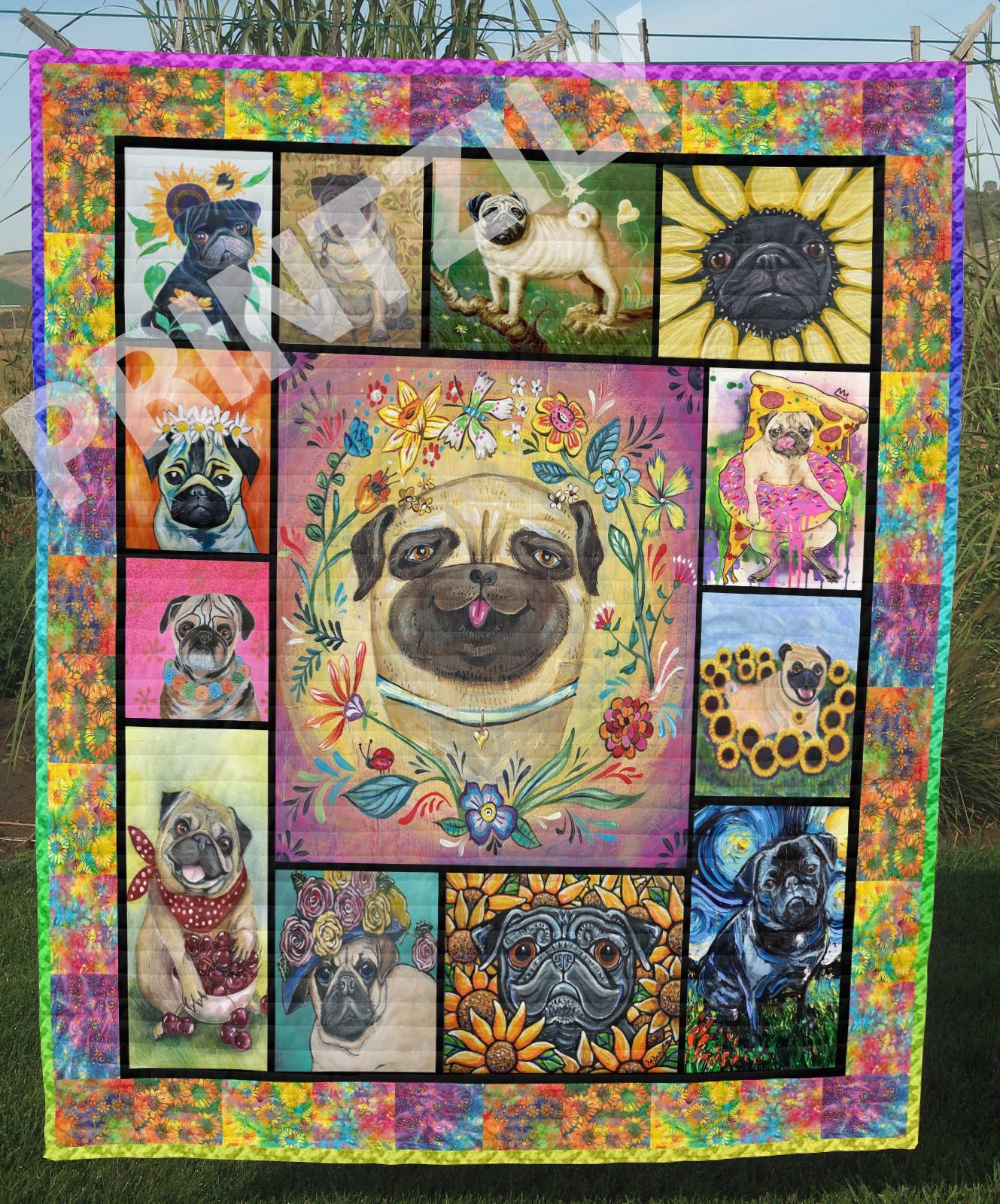 Colorful Pug Love Quilt Blanket DHC020120713TD