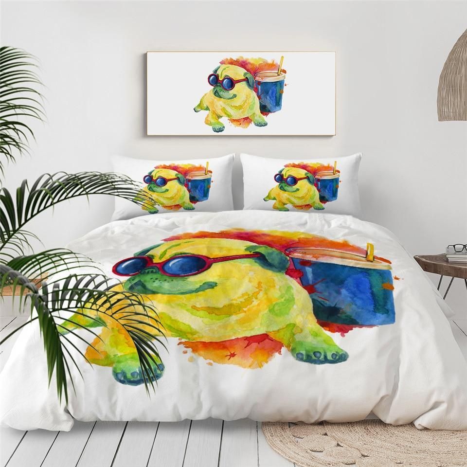 Colorful Pug Watercolor Bedding Set