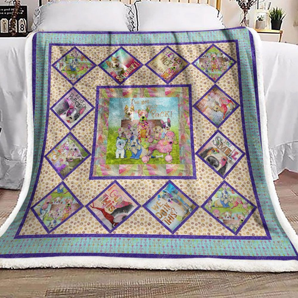Colorful Puppy Dogs Sherpa Fleece Blanket