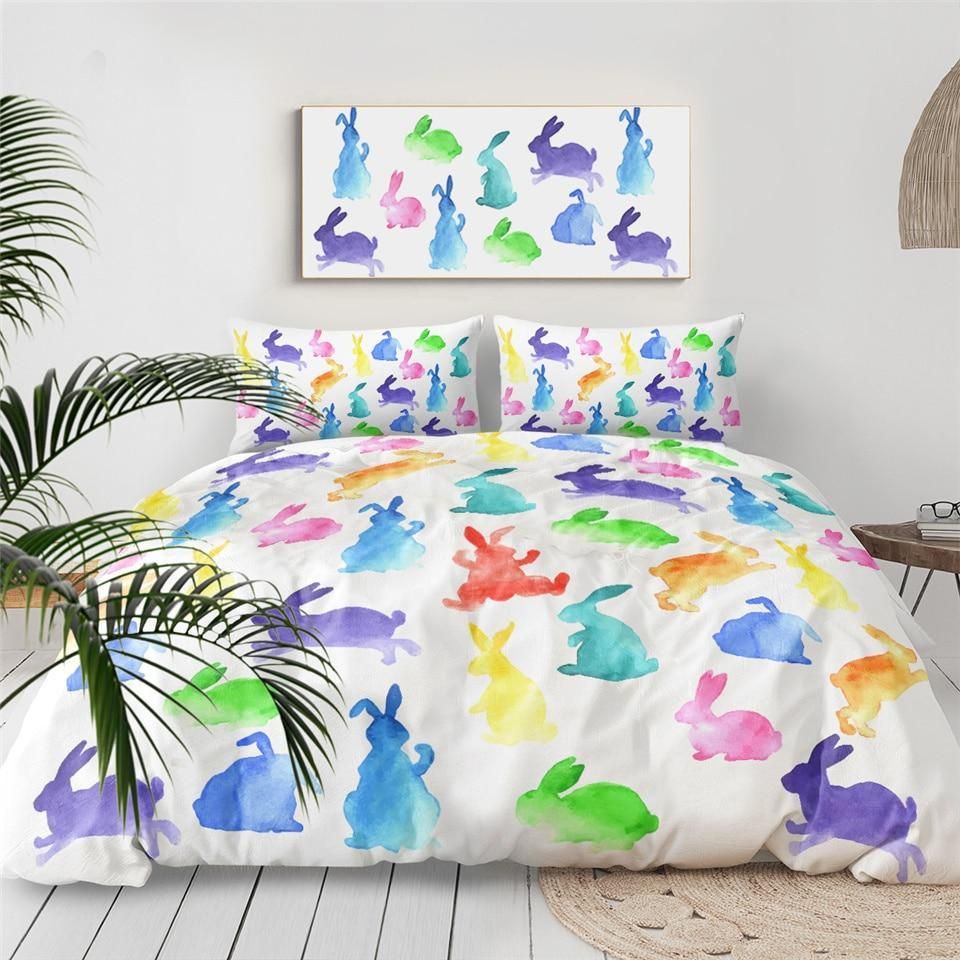 Colorful Rabbit White Background Bedding Set