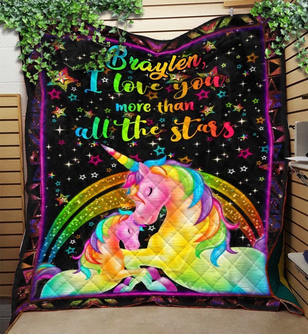 Colorful Rainbow Stars Unicorn Quilt Blanket