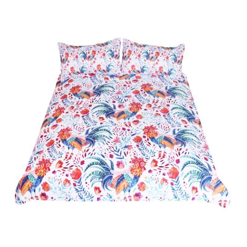 Colorful Rooster Floral Bedding Set
