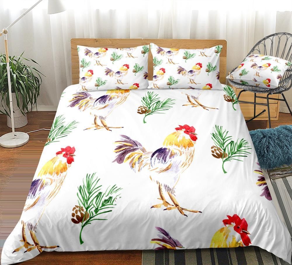 Colorful Rooster Pattern Bedding Set