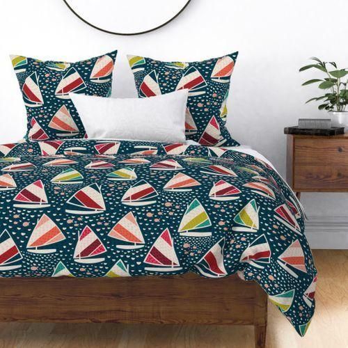 Colorful Sailboat In Blue Bedding Set