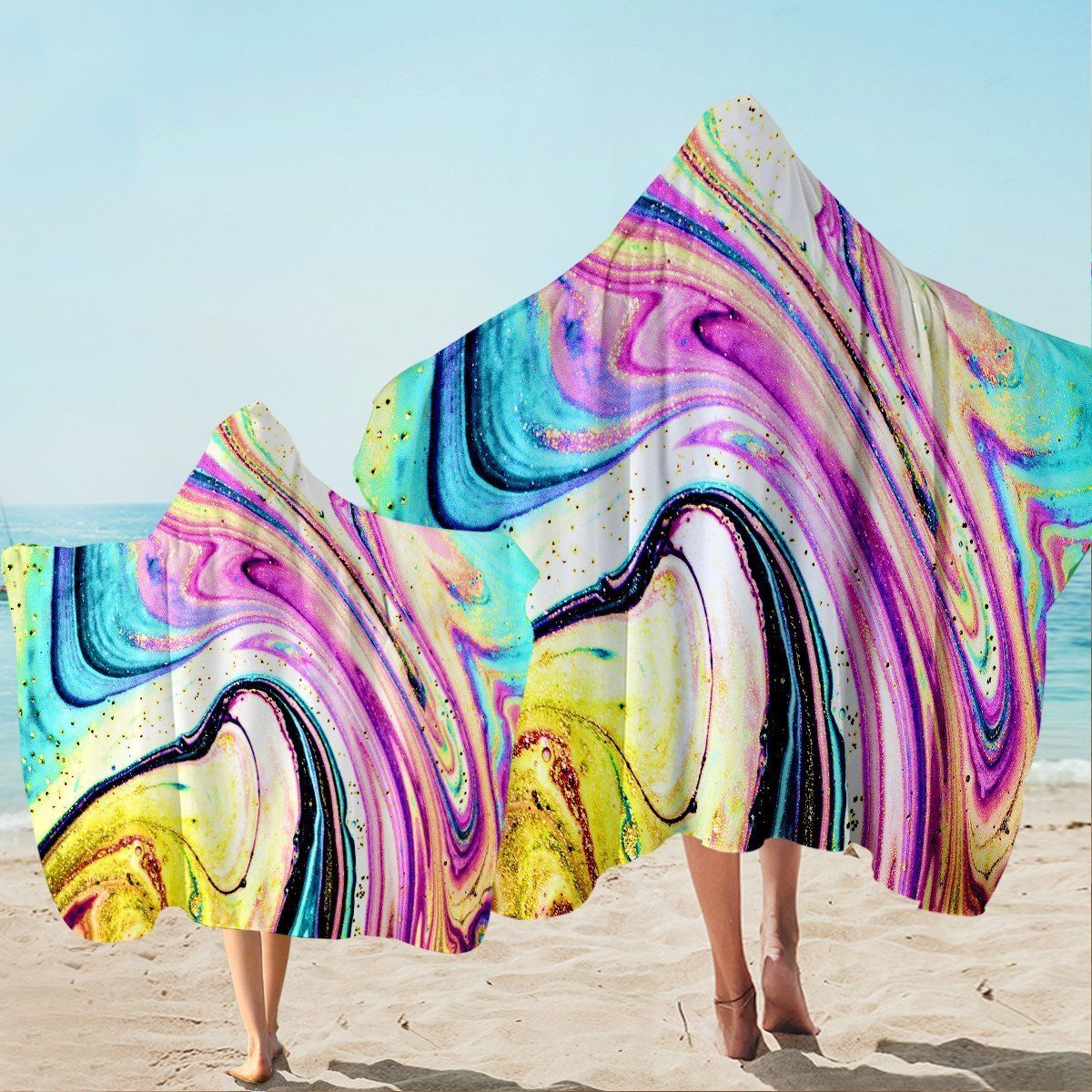 Colorful Santa Monica Printed Hooded Towel