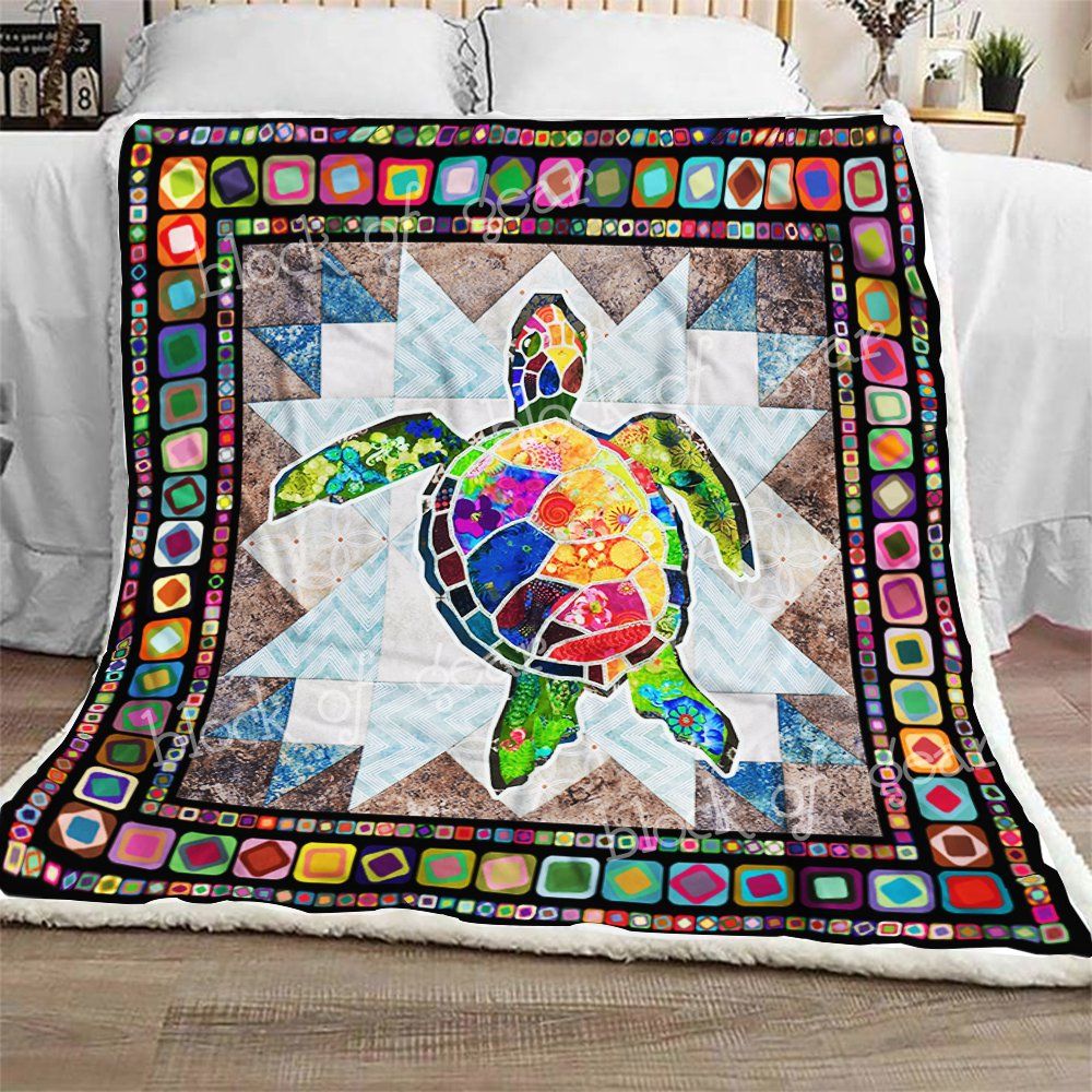 Colorful Sea Turtle Sherpa Fleece Blanket