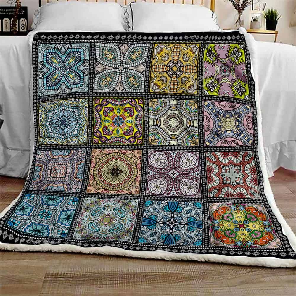 Colorful Seamless Mandala Fleece Blanket