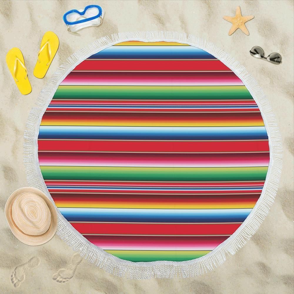 Colorful Serape Pattern All Over Printed Round Beach Towel