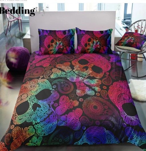 Colorful Skull Boho Bedding Set