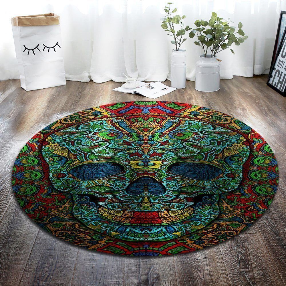 Colorful Skull Round Carpet