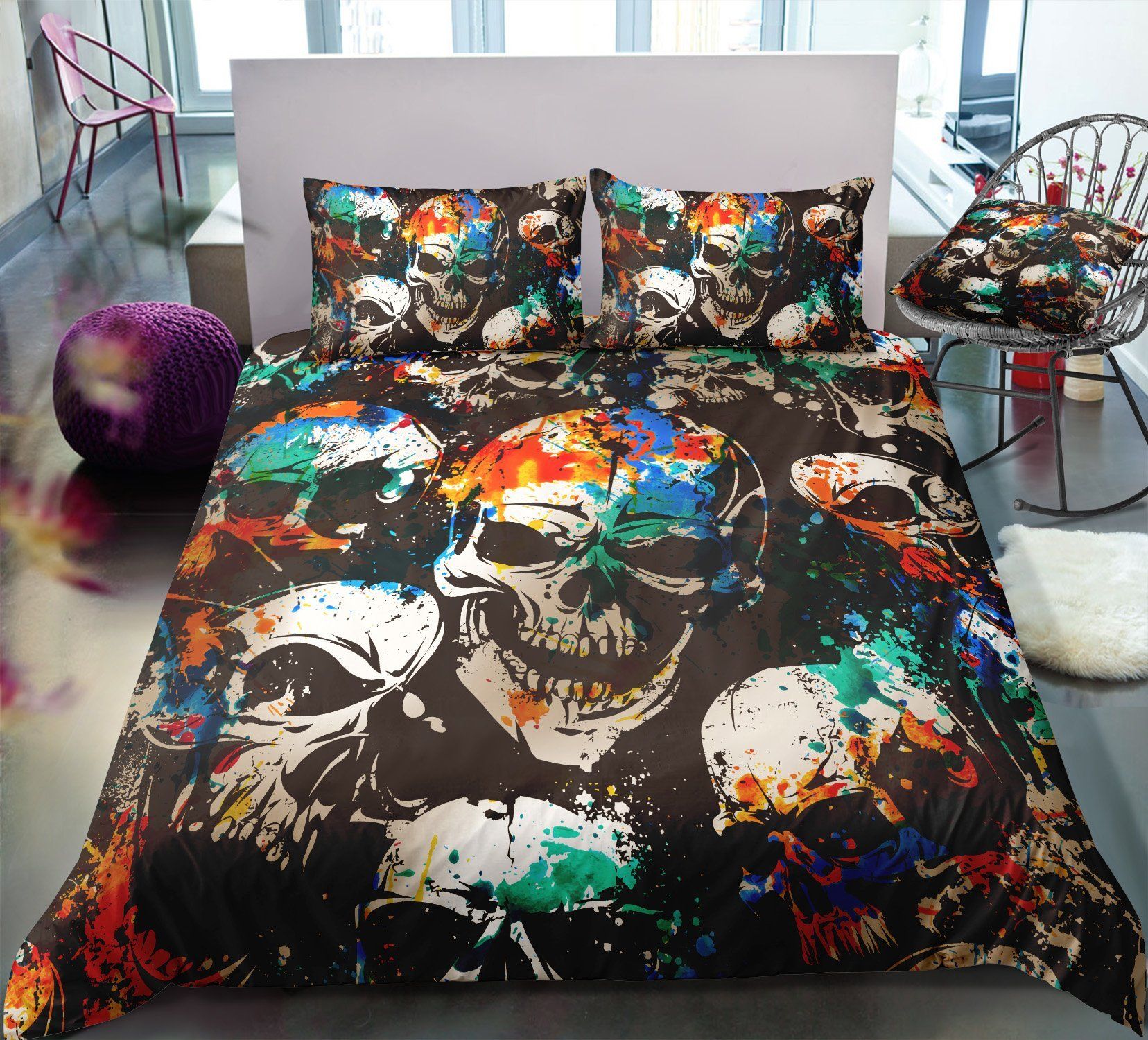 Colorful Skull Head Bedding Set