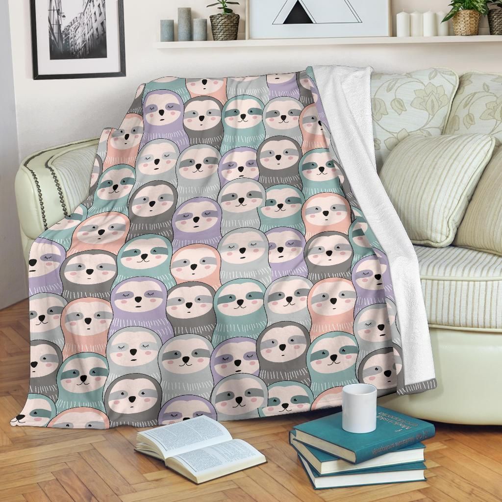 Colorful Sloth Sherpa Fleece Blanket