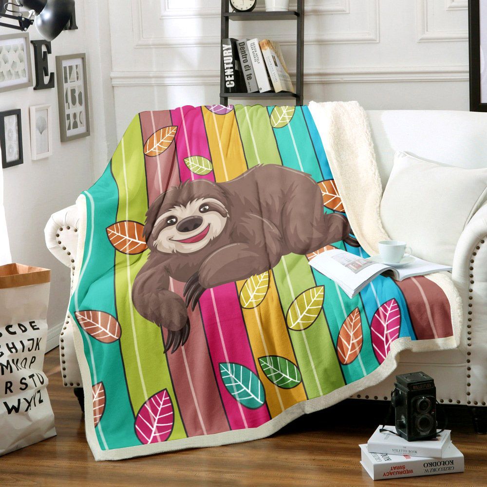 Colorful Sloth Sherpa Fleece Blanket