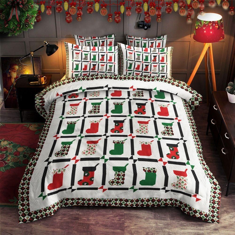 Colorful Sock Christmas Day Pattern Bedding Set
