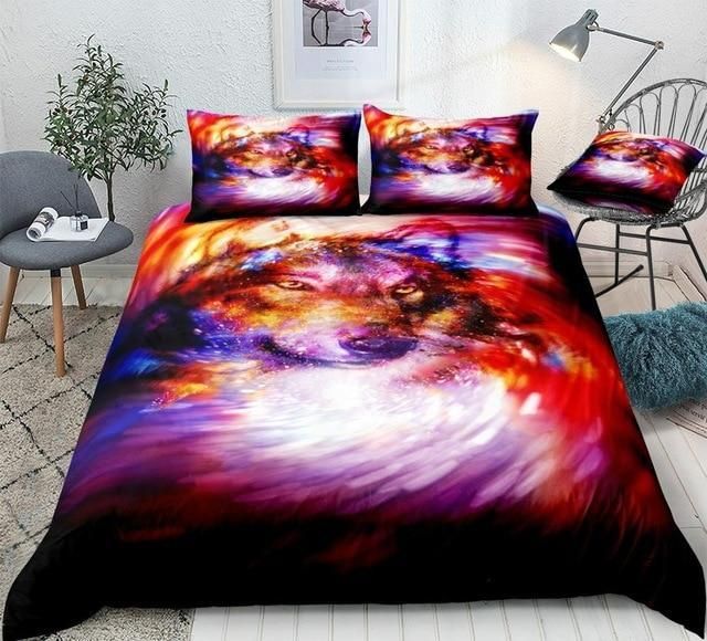 Colorful Space Wolf Bedding Set