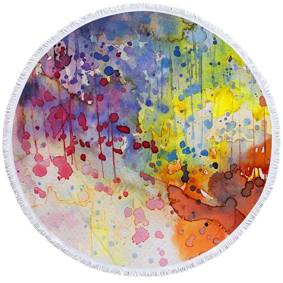 Colorful Splashing Background Printed Round Beach Towel
