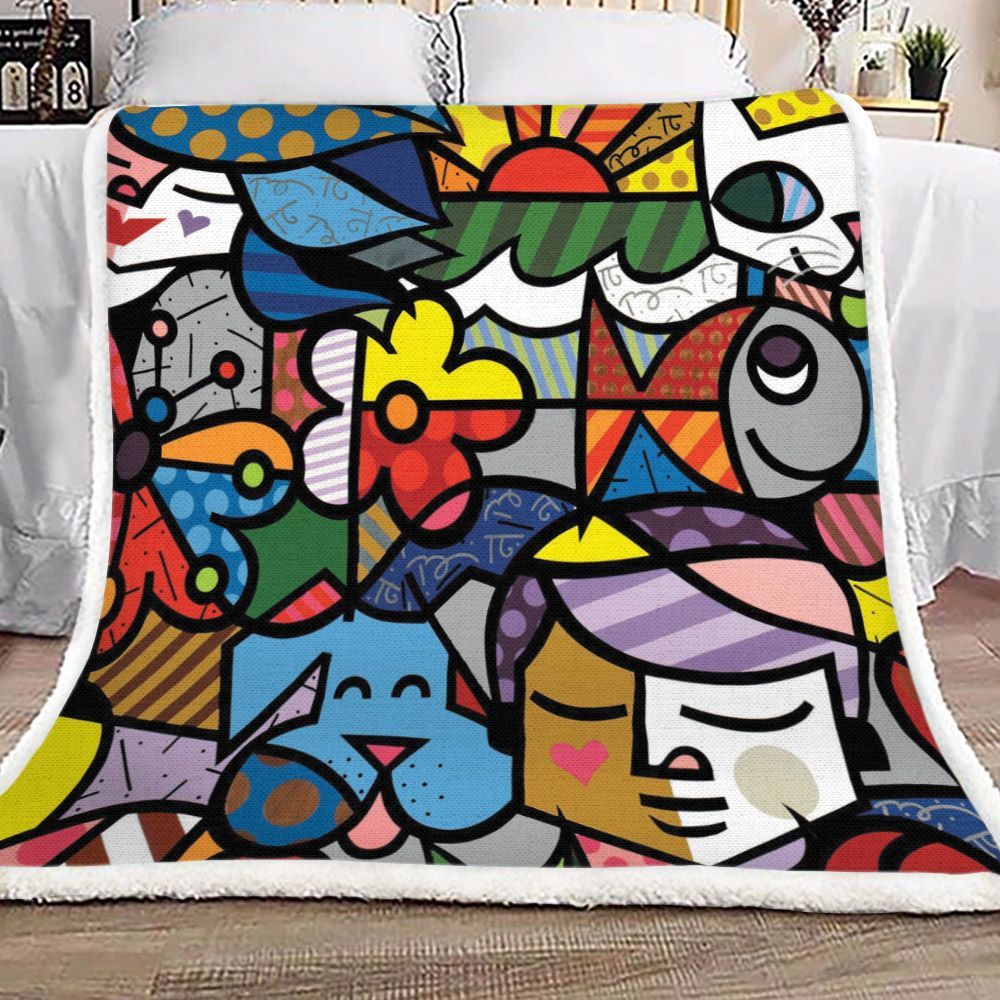Colorful Stained Glass Human With Cat Bird And Dog Sherpa Fleece Blanket