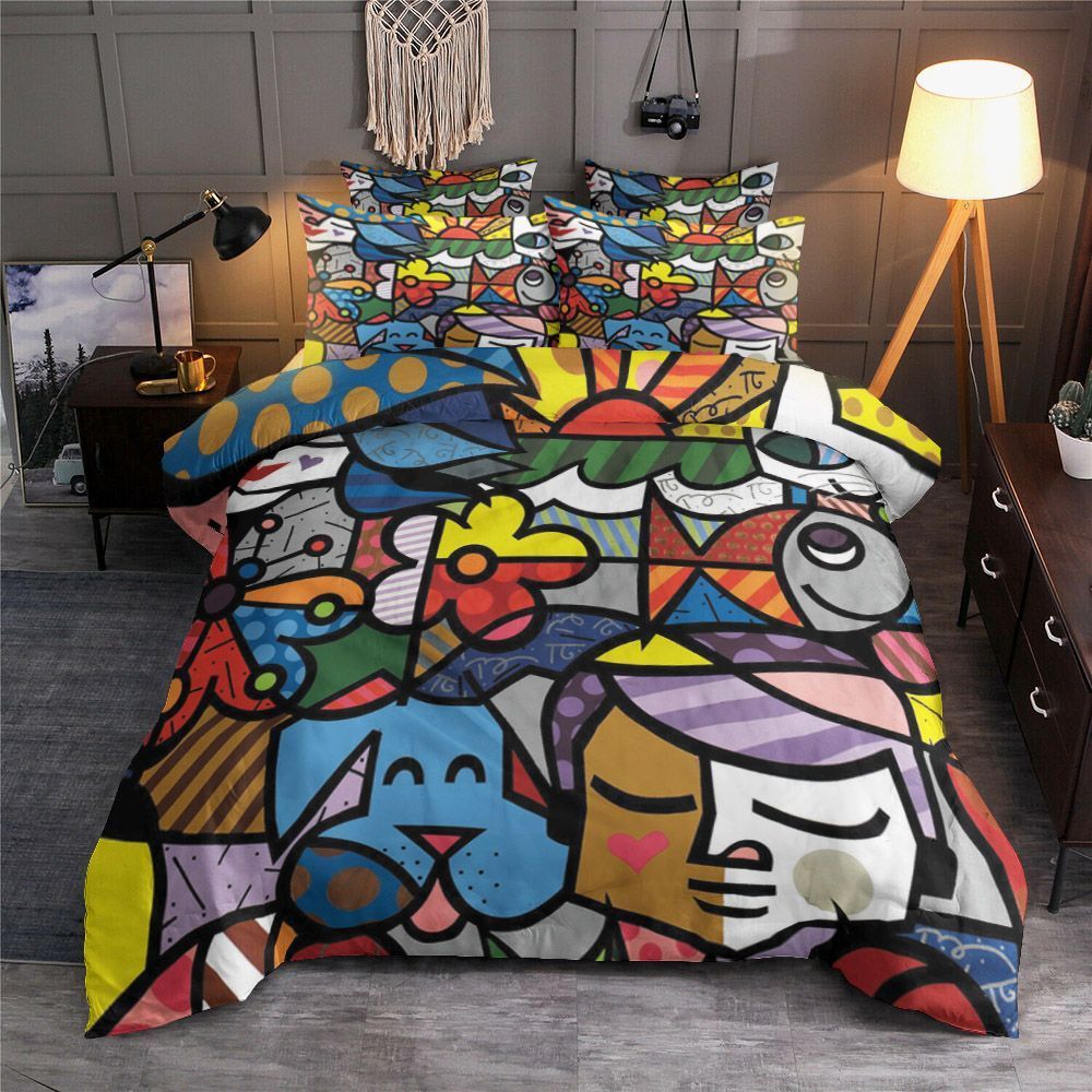 Colorful Stained Glass Human With Cat Bird And Dog Bedding Set