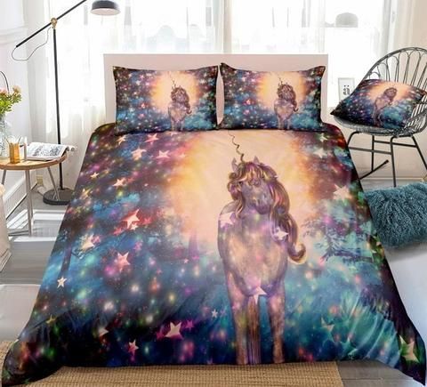 Colorful Stars Galaxy Unicorn Bedding Set