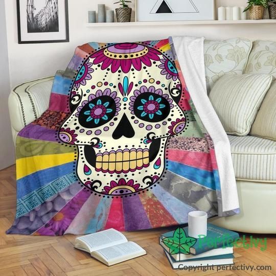 Colorful Sugar Skull Sherpa Fleece Blanket