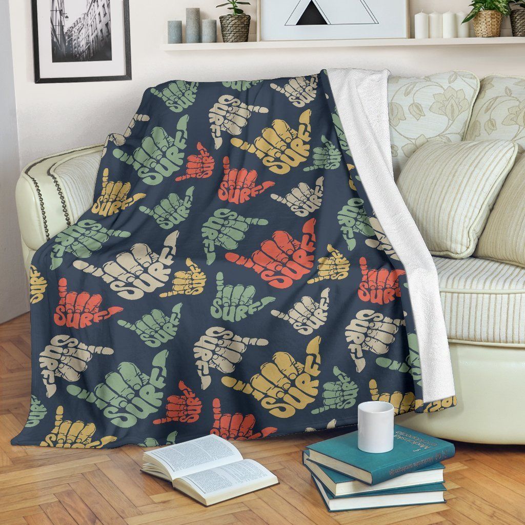 Colorful Surf Hand Sign Printed Fleece Blanket