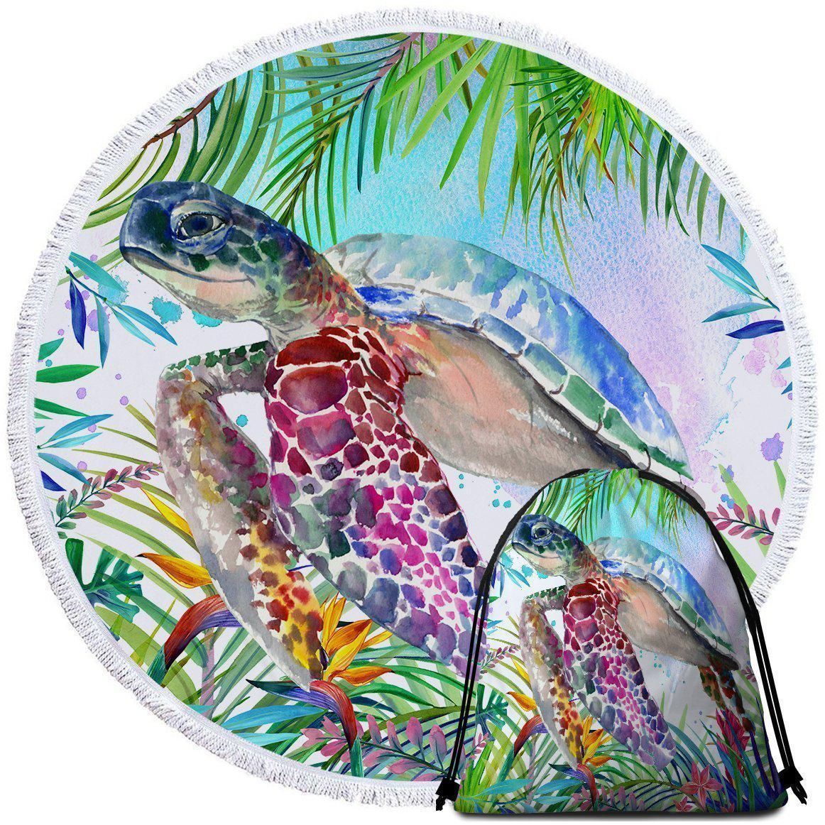 Colorful The Original Tropical Sea Turtle Printed Round Beach Towel